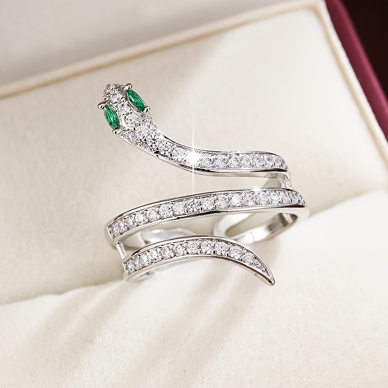 Snake Shaped Zirconia Open Ring for Women